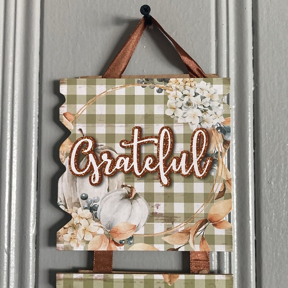NWT- Beautiful Glittered Grateful ,Thankful, Blessed- Fall Pumpkin Decor Sign - Picture 3 of 14